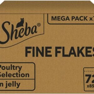 sheba fine flakes in jelly – poultry collection – wet cat food pouches for adult cats – 72x85g pack