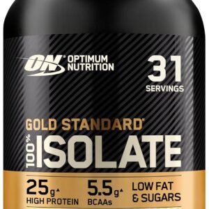 optimum nutrition on gold standard 100% isolate pure whey protein, naturally occurring bcaas and glutamine, pre and post workout, vanilla flavour, 31 servings, 930 g